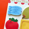 up close of set of 4 mini sticky note tabs: sardines, olive, tomato and ravioli