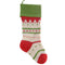 tan cotton stocking with green cuff, ed trim, and mixed print stripes in red and green
