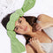 model wearing matcha green weighted eye mask
