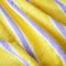 up close of yellow hand towel with lavender stripes