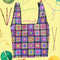 pink, blue, blue and yellow granny square printed shopping bag