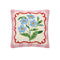 pink gingham throw pillow with blue forget me not flowers