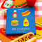ketchup, hot dogs, cheeseburger, and mustard bottle cloth cocktail napkin set with packaging