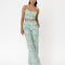 model wearing mint wide leg pants with dainty blueberry vine print and matching cropped tank