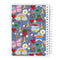 back view of printed denim sticker book with colorful stickers and applique