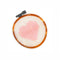 pink heart cross-stitch french barrette with brown embroidery hoop and iridescent base