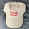 tan dad hat with red embroidered 'vintage forever'