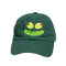 dark green dad hat with embroidered olive eyes and pickle smile