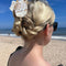 model wearing cream seashell hair claw