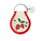 patch keychain with red trim and white flower and strawberries