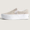 side view of oatmeal suede classic slip on stackform shoes