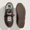 top and bottom view of brown vans super low pro trainer sneakers with white and brown laces