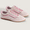 light pink and bubble gum pink super low pro sneaker with checkerboard laces