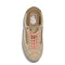 top view of brown mesh super low pro sneaker with peach bungee looking laces