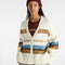 cream cardigan with tan and blue stripes
