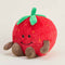 side view of smiley strawberry warmies heating plush