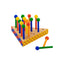 primary colored peg game with wooden base and 15 pegs