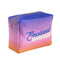 back view of ombre cosmetic bag with 'emotional baggage' across the front