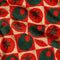 up close of cotton terry checkered kitchen towel with alternating tomato and olive print