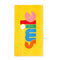 yellow ground rectangle beach towel with multicolor 'smile' in the middle