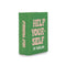 green destress ball designed to look like a book