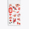 interior page of sticker book showing red stickers