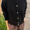 model wearing black mohair button up cardigan