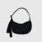 black small crescent bag with interior key leash