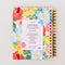 back view of colorful oil painting floral 17-month planner with red elastic closure