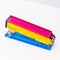overhead view of pink/red, yellow and blue acrylic stapler