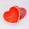 red heart shaped jewelry box with pink interior and cream scalloped detail with 'sweet little jewelry' across the front