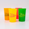 staggered set of 4 colorful plastic stadium cups with 'greetings from camp friendship!' across the front