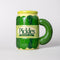 Ceramic pickle jar–shaped mug with green printed label, playful coffee mug design