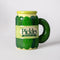 green pickle jar ceramic mug with pickle crunchy dill label and pickle handle