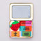 opened set of 6 colorful erasers in a tin container with a window in the front