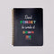 black mini notebook with colorful and white 'Don't FORGET to write it DOWN!!!!' typography across the front