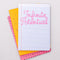 stacked set of three compact notebooks with yellow cover and connect the dots 'i've got things to do', pink word search that says 'ready for anything' and white notebook paper with pink 'infinite potential' across the front