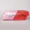 pink and red 'eraser' pencil case with cursive 'ready for anything' on the side