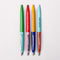 Set of 4 retro color-blocked ballpoint pens with playful phrases and black ink.
