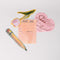 scattered set of 4 big stickers: realistic pencil, realistic pink tulip, library card, and pink heart that says 'shhh!!! i'm at a really good part!