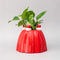 red jello mold vase/planter with a green plant inside
