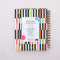 back view of white medium 17-month planner with colorful scattered rectangle print and gold elastic closure