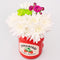 top view of strawberry jam petite ceramic vase with a bouquet in the top