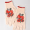 cream gardening gloves with tomato bunches and red trim