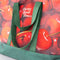 front view of large canvas tote bag with cheerful cherry print and says 'CHERRY GOOD TIMES'