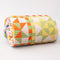 rolled up colorful patchwork print quilted blanket  with light green trim