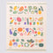 Seasonal produce calendar with colorful fruit and vegetable illustrations