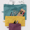set of 3 jewel colored flat pouch set: wild plum, yellow, and teal with items inside