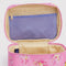 up close of pink large cosmetic bag with melting gold star print