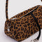 up close of brown leopard nylon loaf bag